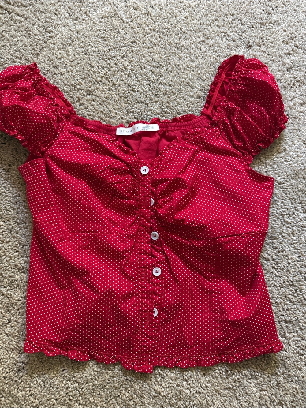 Altar'd State Red Polka Dot Puff Sleeve Juniors Blouse